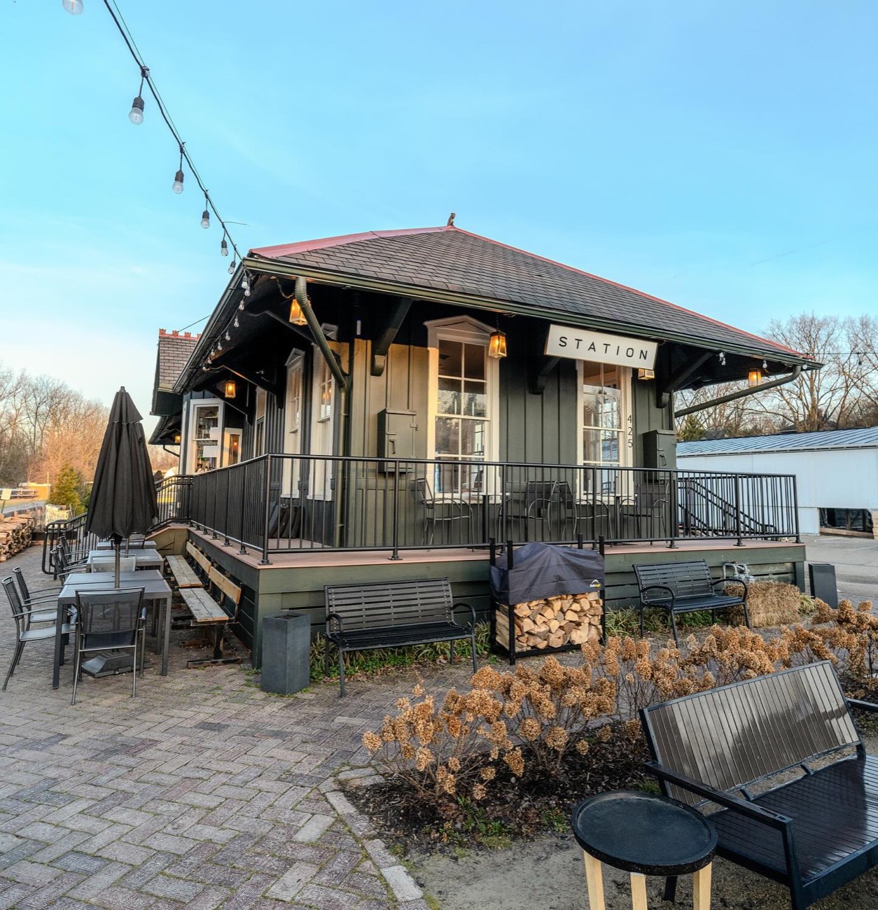 The Station depot and patio on a sunny day